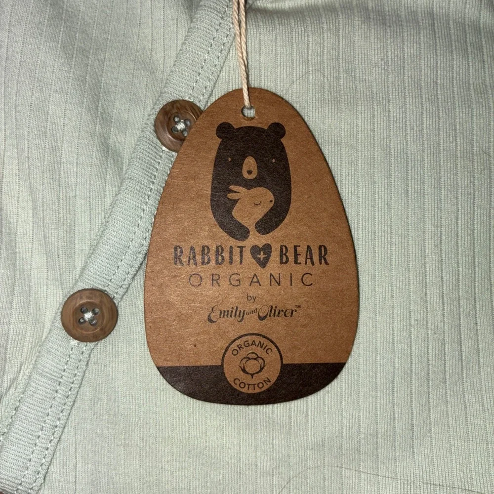 406 Rabbit + Bear Organic Bodysuit 3-Pack 3-6M Green Tan Star Ribbed NEW Gift